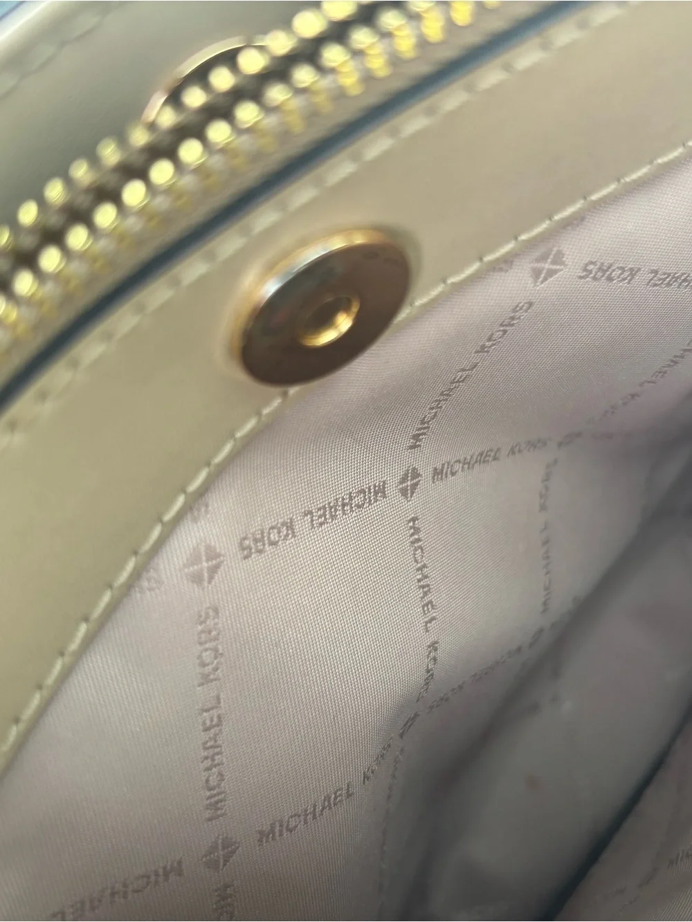 Michael Kors Taupe Leather Satchel with Gold-Tone Hardware